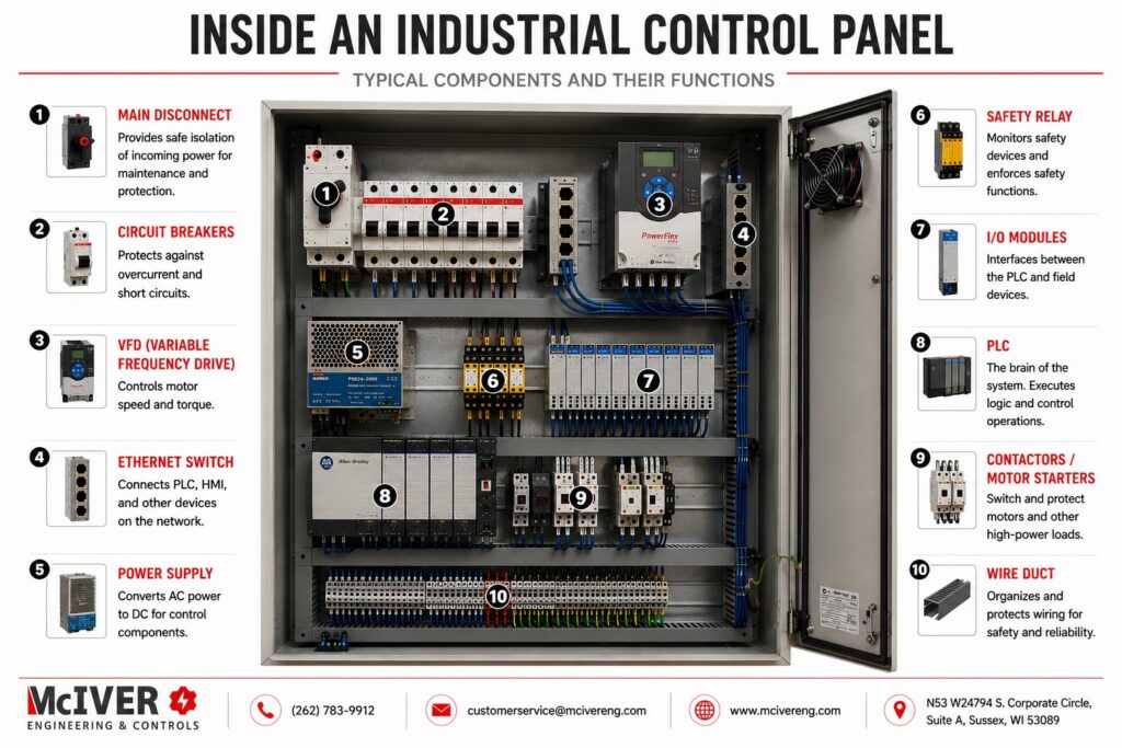 Inside an industrial control panel